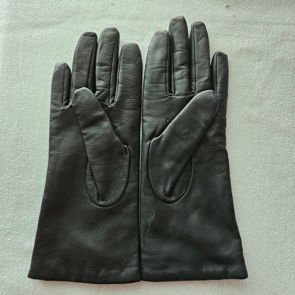 Lands' End Womens Black Lambskin Leather Gloves 100% Cashmere Lined Size M - Picture 5 of 6